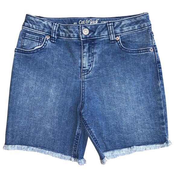 Cat & Jack Other - Cat & Jack Girls Ultimate Stretch Blue Denim Shorts Mid-Rise Frayed Hem Large